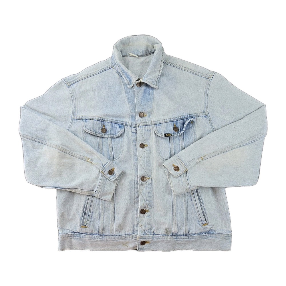 Vintage 80s Lee Denim Trucker Jacket USA Made Men's Large Distressed Western
